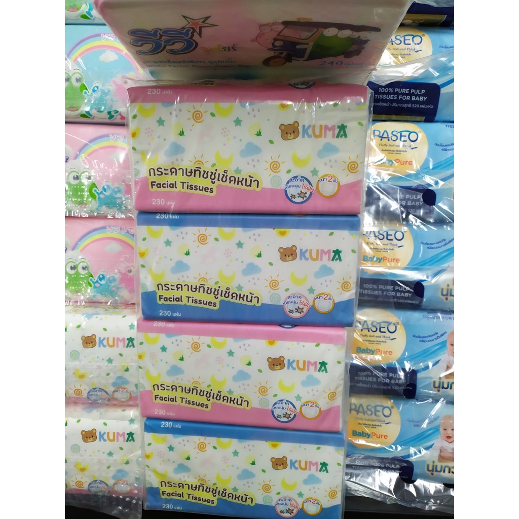 กระดาษทิชชู่ เช็ดหน้า คุมะ 230แผ่น