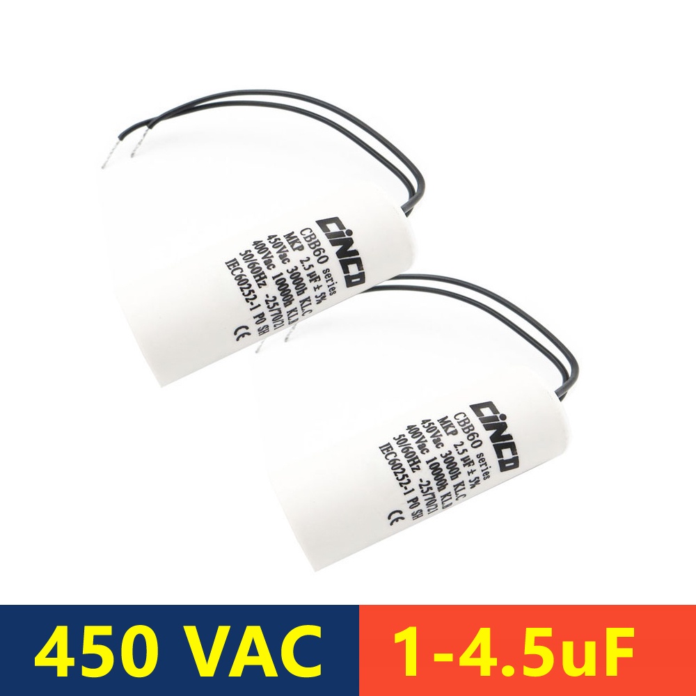 2PCS 400V 450V CBB60 1UF 1.5UF 2UF 2.5UF 3UF 3.5UF 4UF 4.5UF มอเตอร์ Run Capacitors ลวด AC เริ่มต้น 