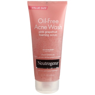 [ของแท้ 100%] NEUTROGENA OIL-FREE ACNE WASH PINK GRAPEFRUIT FOAMING SCRUB SALICYCLIC ACID ACNE TREATMENT 6.7 oz (198ml.)