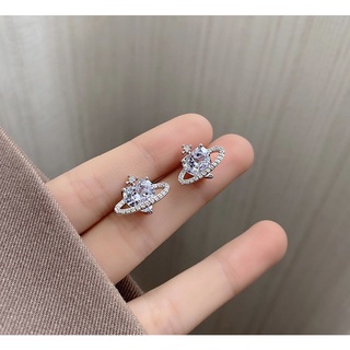 พร้อมส่ง - ต่างหูก้านเงิน S925 - 1714 ต่างหูเพชรรูปหัวใจ แต่งวงแหวนเพชรรอบๆ 🪐✨🤍