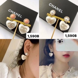 CHANEL VINTAGE CC LOGO CRYSTAL HEART PEARL EARRING