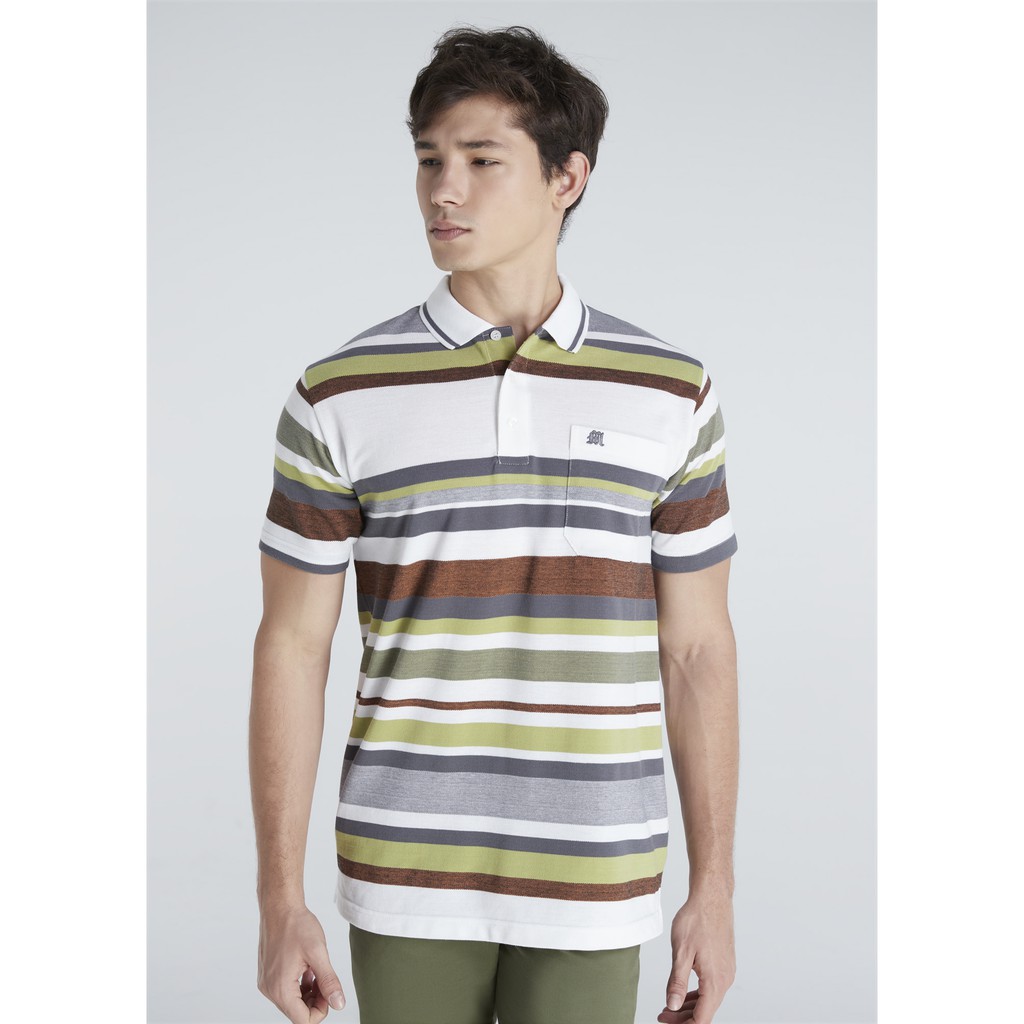 เสื้อโปโลแขนสั้นผู้ชายมีกระเป๋า Maximo Dente คอปก ลายริ้ว คลาสสิค สไตล์ยุโรป สำหรับผู้ใหญ่ รุ่น CV-8