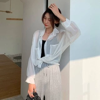 🚚พร้อมส่ง🚚👉 MKL👈 เสื้อชีฟอง แขนยาวคอปก เสื้อคลุม ผ้าบางใส่สบายมีให้เลือก2สี #9983