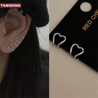 【Cod Tangding】ต่างหูแบบสองด้านรูปหัวใจสไตล์เรโทรสําหรับผู้หญิง