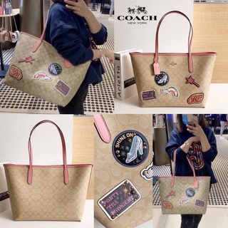 Coach DISNEY X COACH CITY TOTE IN SIGNATURE CANVAS WITH PATCHES (COACH C3724)