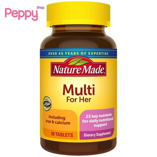 Nature Made Multi for Her With Iron &amp; Calcium 90 Tablets วิตามินรวมสำหรับผู้หญิง 90 เม็ด