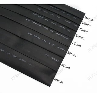 ท่อหดสีดำ ความยาว 1 เมตร สัดส่วนการหดตัว 2:1 ขนาด 6,8,10,12,14,15,16,18,20 มิลลิเมตร(เลือกขนาด) แบบใช้ความร้อน