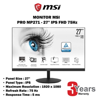 MSI MONITOR PRO MP271 (IPS 75Hz) ประักัน 3ปี