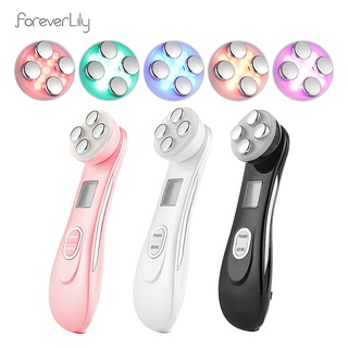 Foreverlily ใหม่ เครื่องนวดหน้าไฟฟ้า โฟตอน LED 5in1 ฟื้นฟูผิว ลดริ้วรอย ไม่มีฐาน