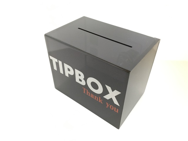กล่อง Tip Box อะคริลิค สีดำใสเข้ม ตัวหนังสือสกรีน สีเงิน ขนาด 15x12x10cm. - รูปที่ 3