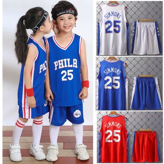 NBA Philadelphia 76ers Jersey #25 SIMMONS Jersey เด็ก ชุดเสื้อบาสเก็ตบอล Kids Tops+Shorts Basketball Jersey Set