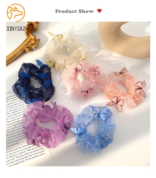 ยางรัดผมชีฟอง สำหรับสตรี สไตล์เกาหลี เครื่องประดับผมทรงผีเสื้อ C3