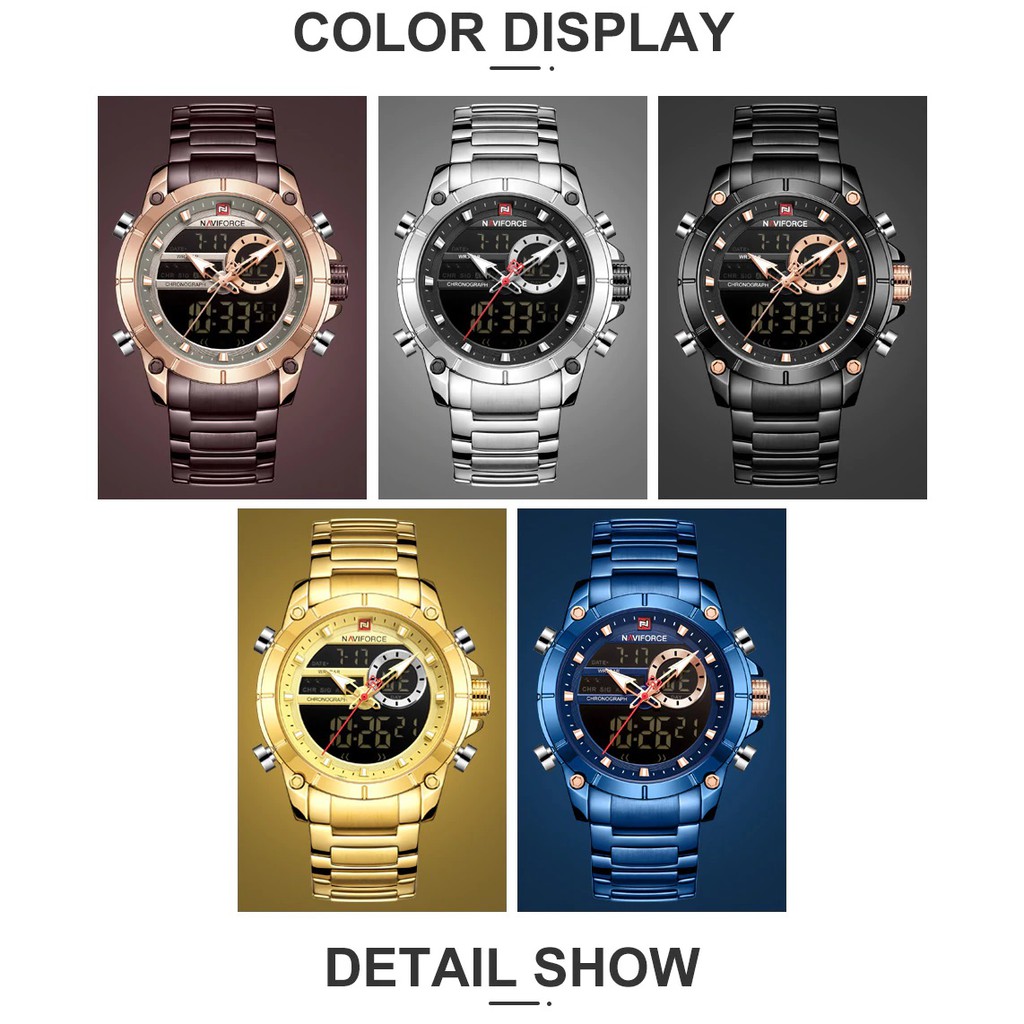 นาฬิกา NAVIFORCE ของแท้รุ่นใหม่ล่าสุด รุ่น NF9163 สายสแตนเลส 2 ระบบ นาฬิกาแฟชั่นสุดหรู สินค้าพร้อมส่