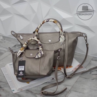 KEEP ทรง longchamp รุ่น Duo Sister  - สี Smoke Grey (outlet)