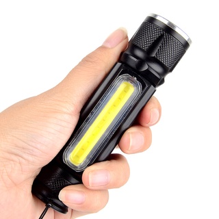 ไฟฉาย LED mini XM-L T6 + COB ซูมได้ มี 3 โหมด แบตเตอรี่ในตัว ชาร์จ USB (สีดำ)