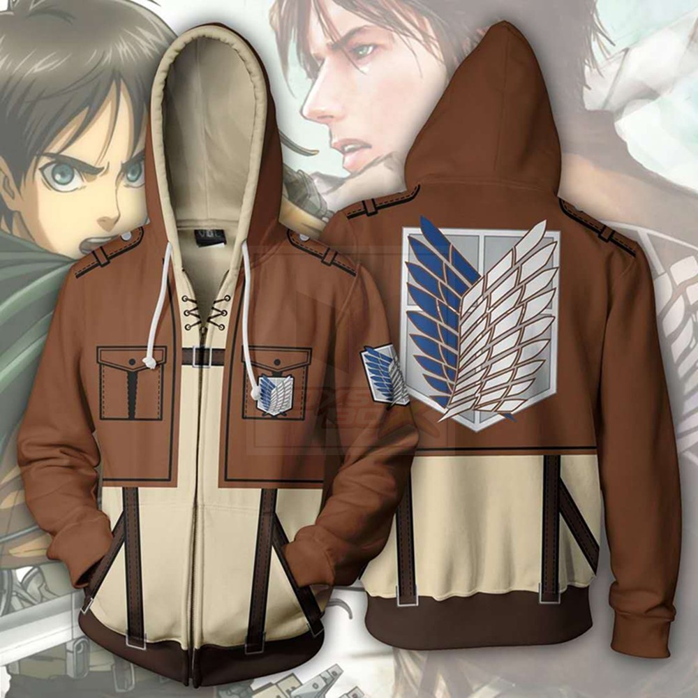 ⚔เสื้อฮู้ด 3D Cosplay ผ่าพิภพไททัน Attack on Titan Soldier Attack on Titan Brown (ผ้า Polyester)💯