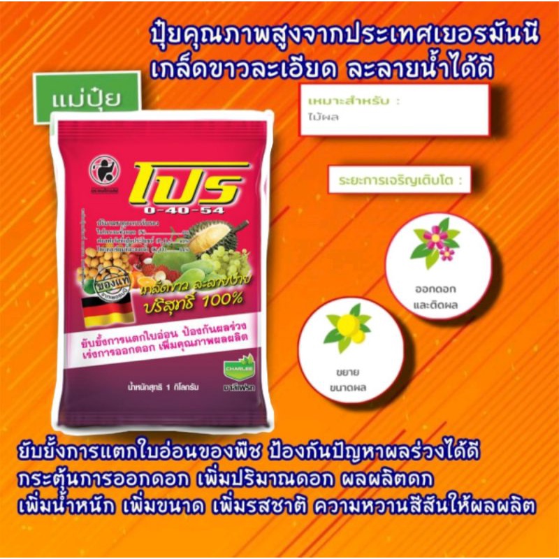 ปุ๋ยเกล็ด 0-40-54 หยุดยอดอ่อนเร่งใบแก่กระตุ้นการออกดอก(แม่ปุ๋ย) ชาลีเฟรท