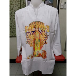 เสื้อแขกขาว ช/ญ ทรงตรง สกรีนลายพระนารายณ์เปิดโลก(C014)