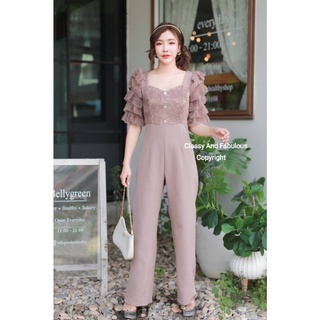 Jumpsuit ลูกไม้สีกะปิ งานป้าย แบรนด์ Classy and Fabulous