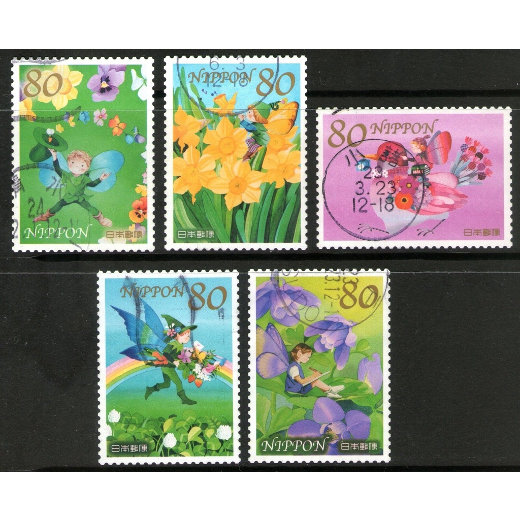 J446-2 แสตมป์ญี่ปุ่นใช้แล้ว ชุด Greeting Stamps - Spring ดวง 80 Yen ปี 2011 ใช้แล้ว สภาพดี ครบชุด 5 