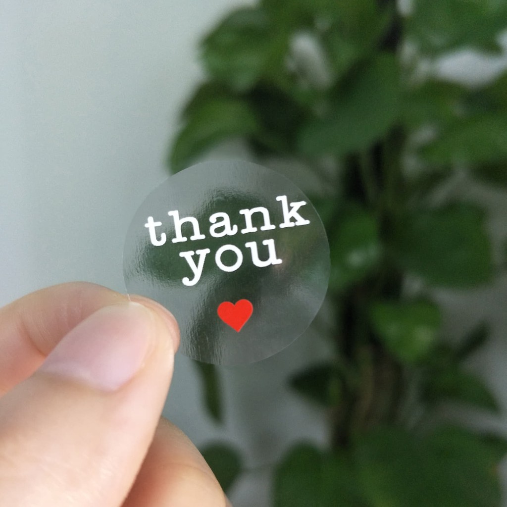 ( J ) E-xx สติกเกอร์ Thank You แบบกันน้ำพื้นใส 1นิ้ว/500 ดวง