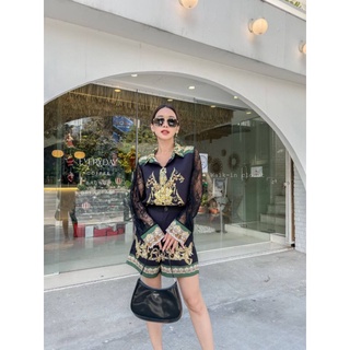 เสื้อเชิ้ต-กางเกง ชุดเซท ผ้าพรีเมียร์เนื้อดีมาพร้อมลวดลายสีตัดกันอย่างลงตัว ตัวเสื้อคอปกลายสวย
