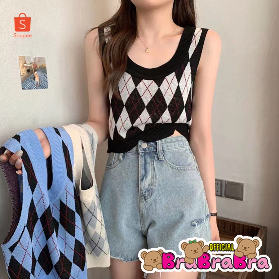 𝑩𝒓𝒂𝑩𝒓𝒂𝑩𝒓𝒂 #f-093 เสื้อกล้าม แขนกุด ลายสก๊อต