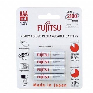 ถ่านชาร์จ Fujitsu ขนาด AAA 1.2V แพค4ก้อน ของแท้ แถมฟรีกล่องใส่ถ่าน