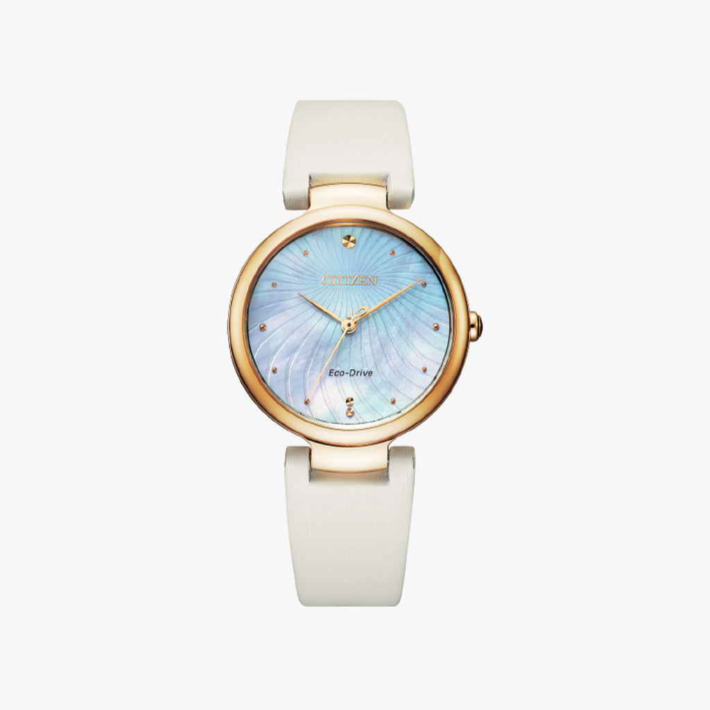 Citizen นาฬิกาข้อมือผู้หญิง [ประกันร้าน] CITIZEN นาฬิกาข้อมือผู้หญิง รุ่น  Eco-Drive Mother of Pearl Dial White รุ่น EM0