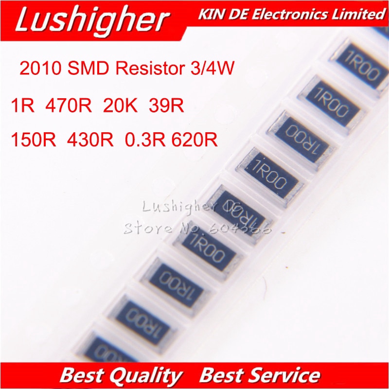 100PCS 2010 SMD Resistor 3/4W 1% 1R 150R 470R 39R R30 20K 620R 430R 1 ohm 1ohm 1R00 1R0 150 470 39 0.3 20000 620 430 Ohm
