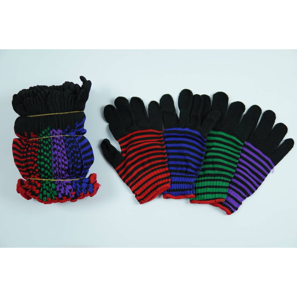 ถุงมือใส่ทำงานแบบลายขวาง 1แพ๊ค12 คู่ ยางยืด Gloves แบบฟรีไซท์ ถักอย่างดี ถุงมือช่าง (รูปถ่ายจากสินค้าจริง) **พร้อมส่ง** - รูปที่ 2