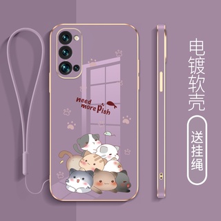 ใหม่ เคสโทรศัพท์มือถือ ชุบไฟฟ้า ขอบตรง กันลื่น กันคราบ พร้อมสายคล้อง สําหรับ oppo reno 4 se reno 5 reno 5 pro reno 5 pro plus reno 6 reno 6 pro reno 6 pro plus reno 6z