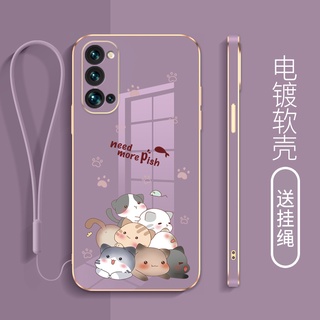 ใหม่ เคสโทรศัพท์มือถือ ขอบตรง กันลื่น กันฝุ่น ลายการ์ตูนแมว พร้อมสายคล้อง สําหรับ oppo reno reno 2 reno z reno 3 reno 3 pro reno 2f reno 4 reno 4 pro