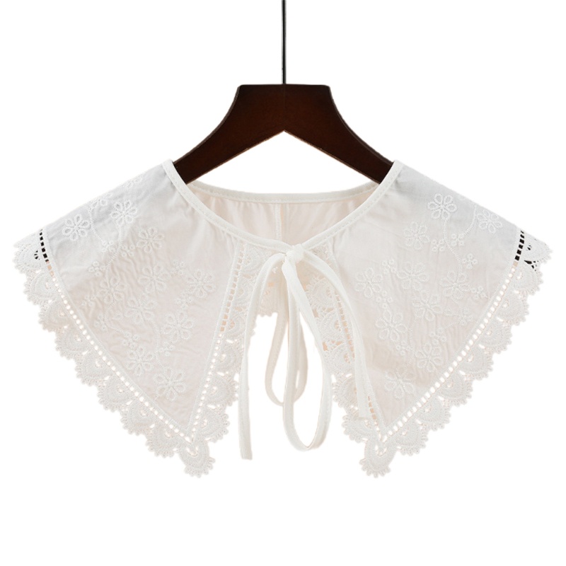 ✿ ปกเสื้อปลอม ปักลายดอกไม้ ลูกไม้ สีขาว สไตล์ญี่ปุ่น สําหรับผู้หญิง นักเรียน