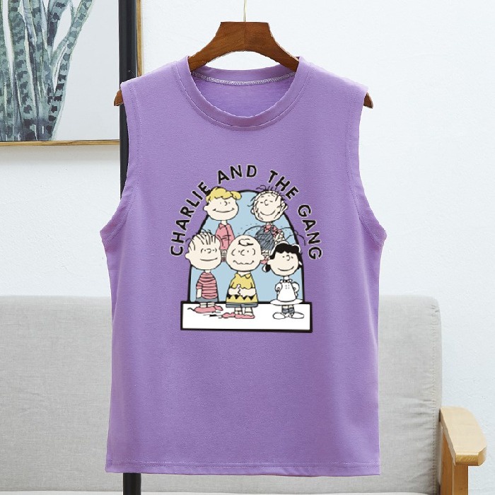 หน้าร้อน ใหม่ ลายการ์ตูนยอดนิยม อ่อนนุ่ม เสื้อแขนกุด 8สี S~3XL