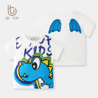 Betop เสื้อยืดเด็กลายการ์ตูนไดโนเสาร์บินฤดูร้อนชายเสื้อถักนิตติ้งคอกลมเวอร์ชั่นเกาหลี