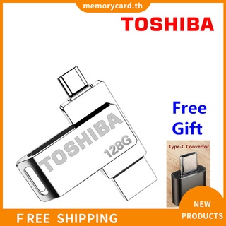 【COD】Toshiba แฟลชไดรฟ์ USB 2.0 2 In 1 โลหะ 64GB พร้อมตัวแปลง Tpye C
