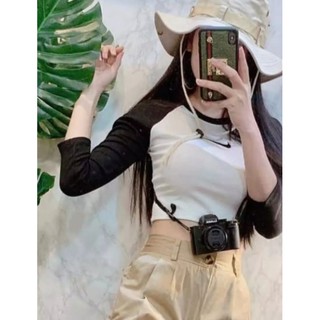 พร้อมส่งเสื้อครอปแขนยาว2โทนผ้ายืดใส่สบายมากฟรีไซรนาอกได้❤30-37❤สอบถามก่อนสั่งซื้อได้นะคร้า