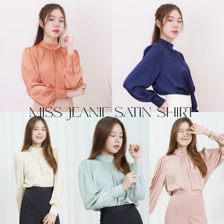 Miss Office (Best Seller) เสื้อคอปีน แขนยาว ผ้าซาติน (Miss Jeanie Satin Shirt) MT-022