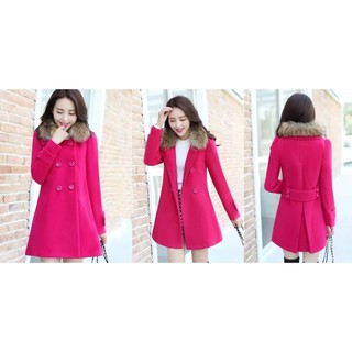 เสื้อโค้ทเกาหลีสีชมพูถอดเฟอร์ได้ Pink winter coat💚💙💜ราคาถูกๆ