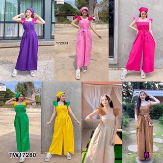 TW17280 Jumpsuit จั้มสูทไหล่ระบาย