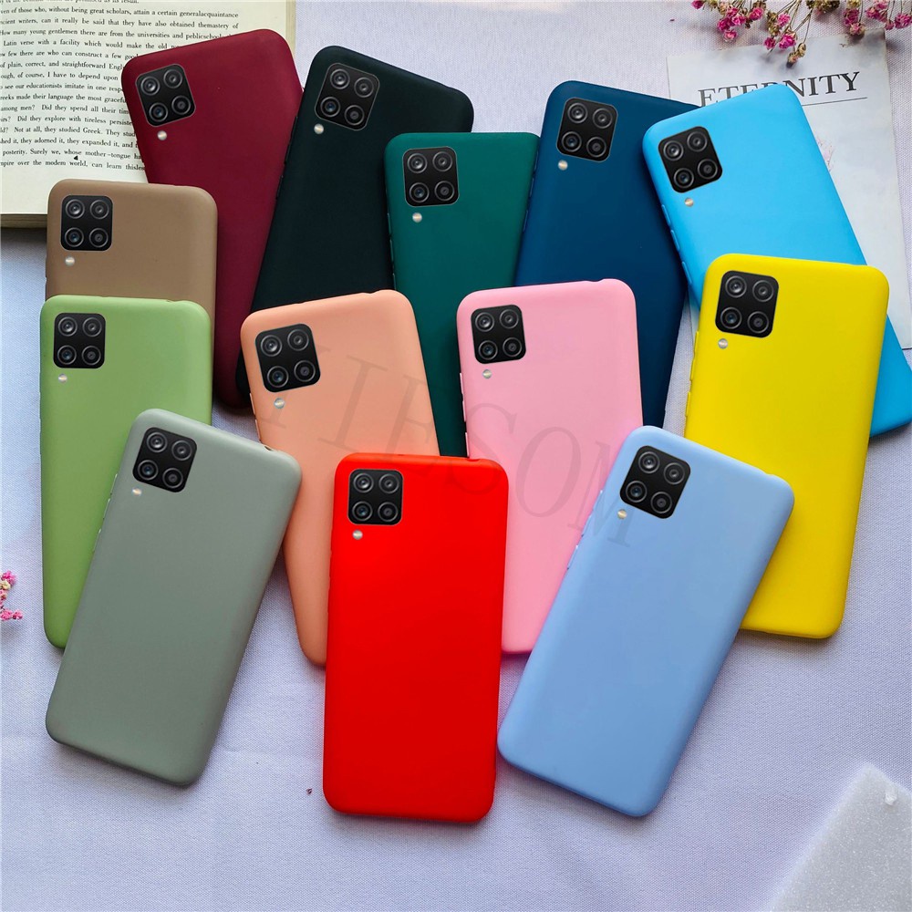 สําหรับ Samsung Galaxy A12 5G กรณีซิลิโคนนุ่ม TPU เคสโทรศัพท์สําหรับ Samsung Galaxy A 12 Matte Simple Candy สีกรณี