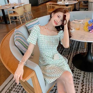 ชุดเดรส‼️💕พร้อมส่ง 🌼💚 N e w w w w w w -งานนำเข้า พร้อมส่ง- Green&amp;Mint daisy dress มินิเดรสลายสก็อตสีเขียวอ่อนสวย