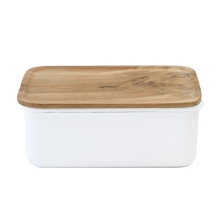 Chabatree deep storage container XL เอนนาเมล กล่อง ฝาไม้ใส่อาหาร #26  ST134-W  Enamel