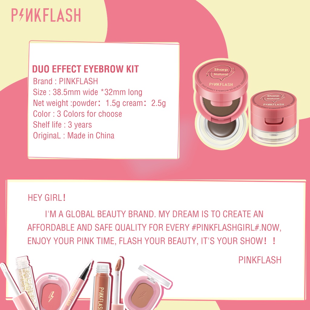 Pinkflash 2-in-1 duo effect ครีมเขียนคิ้ว & ผงเจล อายไลเนอร์ โพเมด กันน้ํา กันเปื้อน ติดทนนาน อเนกประสงค์ #9