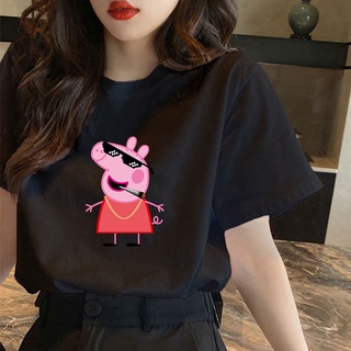 CX คอกลมเกาหลีเสื้อยืดขนาดบวกการ์ตูน Peppa รูปแบบหมูพิมพ์เสื้อยืดผ้าฝ้ายเสื้อยืดขนาดใหญ่สําหรับ xa!