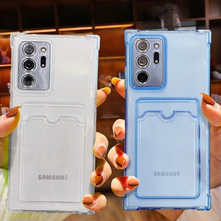 เคสโทรศัพท์มือถือ ซิลิโคนนิ่ม แบบใส กันกระแทก พร้อมช่องใส่บัตร สําหรับ Samsung S22 Ultra S21 FE