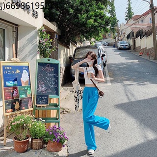 Wide -legged pants fashionable ice silk thin high -waisted leisure straight pants skirt