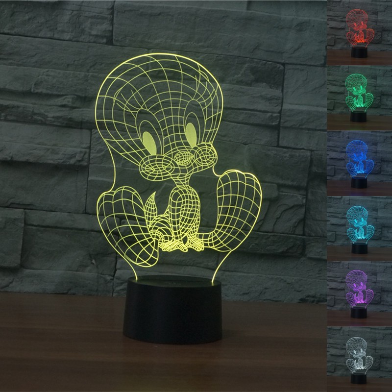 Twity Bird Night Light 7 สีไล่โทนสี Looney Tunes USB LED โคมไฟตั้งโต๊ะอะคริลิคตกแต่งบ้าน