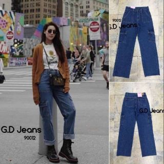 G.D.Jeans รุ่น 90012#กางเกงยีนส์ผ้าด้านขายาวทรงกระบอกสีเข้มเล่นดีเทลกระเป๋าข้างแบบเก๋ๆ 💦💦